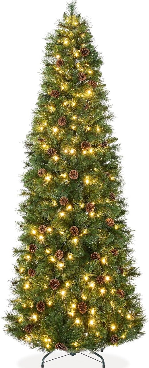 Frosted Pencil Christmas Tree Slim Pre Lit Scotch Pine with White & Multicolor LED Lights